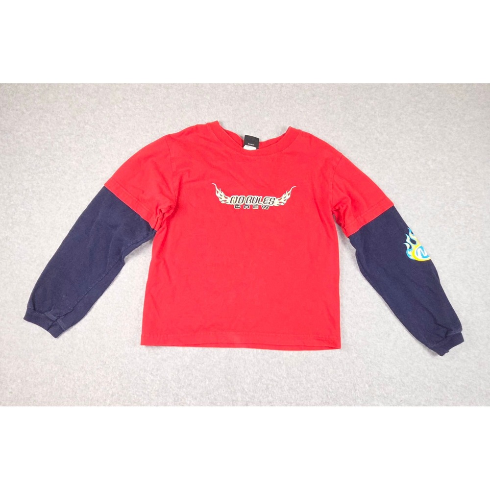 No Rules Crew Boys Vintage Y2K Red Navy Go Kart Racing Graphic T-Shirt Small